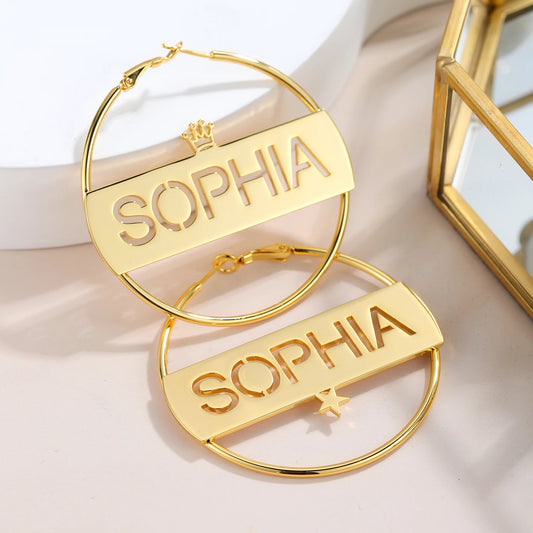 Custom Big Hoop Star Name Earrings Personalised Hollow Out Name Earring Large Circle Hanging Earring Jewelry Mother's Day Gift