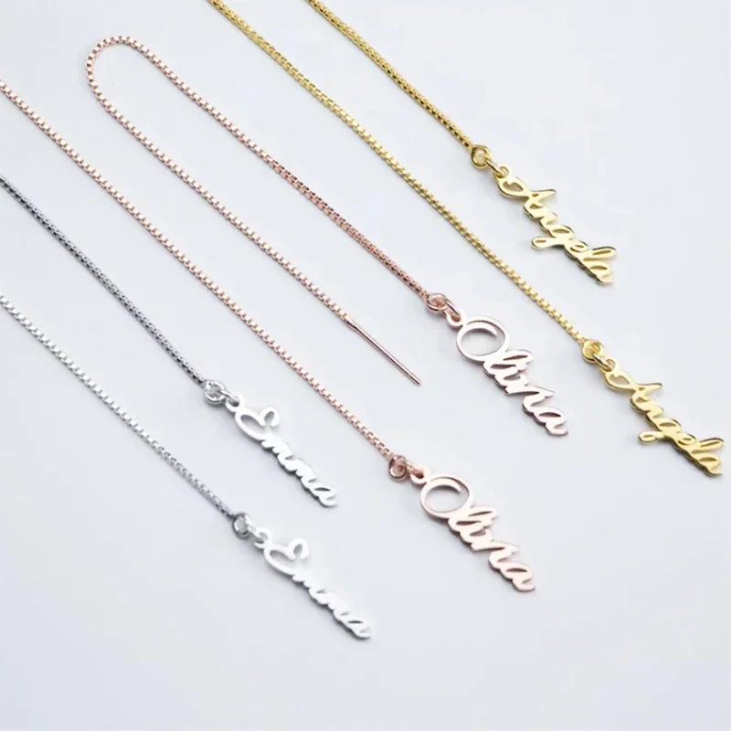Custom Name Long Pendant Earrings Personalized Chains Ear Studs Custom Stainless Steel Letter Name Earrings Wedding Gifts