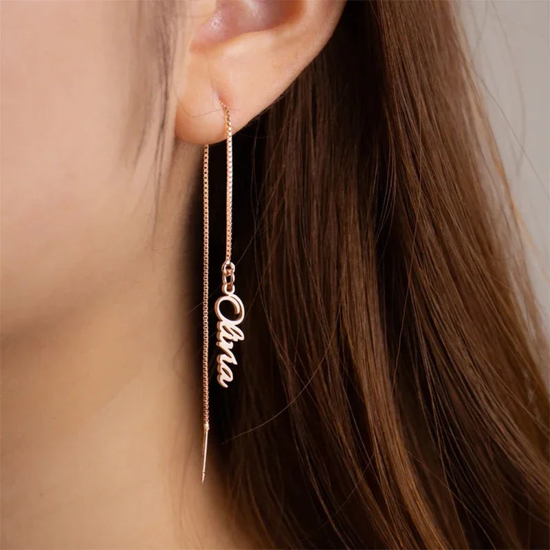 Custom Name Long Pendant Earrings Personalized Chains Ear Studs Custom Stainless Steel Letter Name Earrings Wedding Gifts