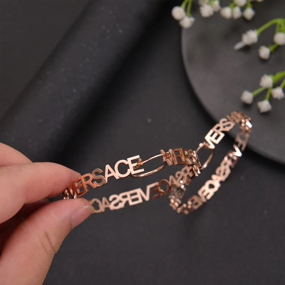 Haiyufly Personalized Custom Name Earrings for Women Girls Stainless Steel Letter Hoop Earring Mother Kids Birthday Jewelry Gift