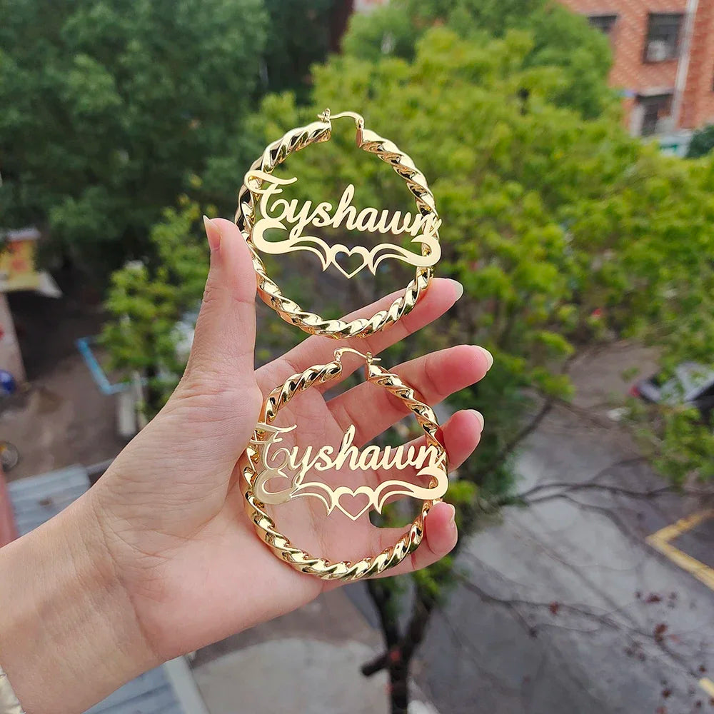 Round Heart-Shaped Custom Name Earrings, Exquisite Gift for Women