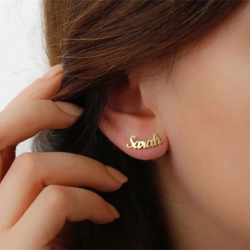 Custom Letter Name Earrings for Women Personalized Stainless Steel Jewelry Fashion Gold Earrings Unique Gift for Her Wholesale