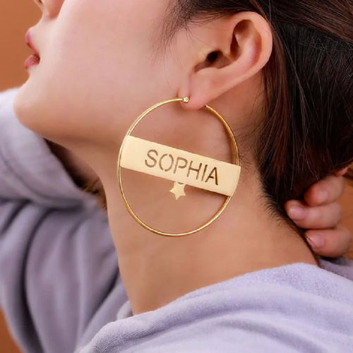 Custom Big Hoop Star Name Earrings Personalised Hollow Out Name Earring Large Circle Hanging Earring Jewelry Mother's Day Gift